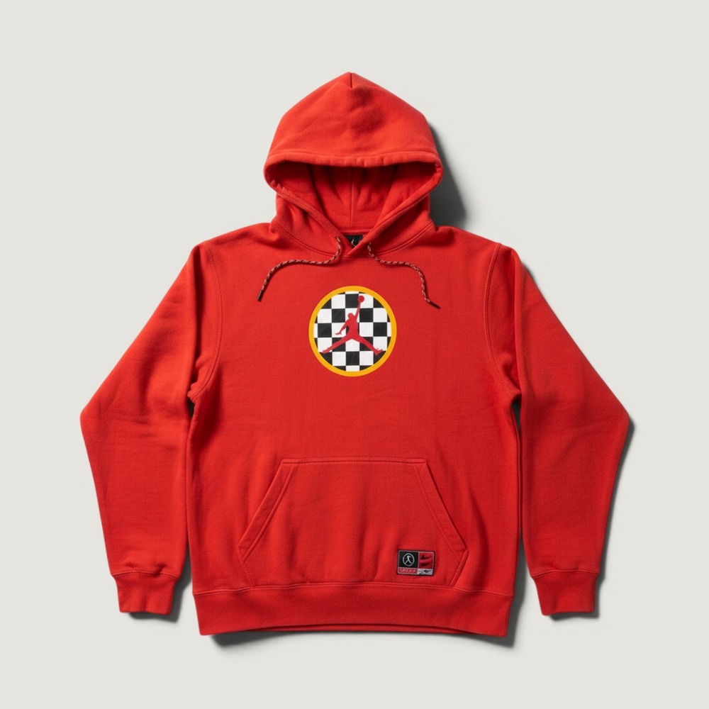 Jordan Brand Mens Red Racing Checkerboard Jumpman Signature Hoodie Size M